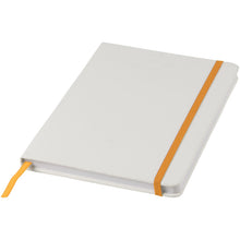 Load image into Gallery viewer, Spectrum A5 white notebook with coloured strap — White / Orange