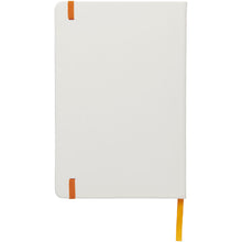 Load image into Gallery viewer, Spectrum A5 white notebook with coloured strap — White / Orange (back)