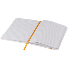 Load image into Gallery viewer, Spectrum A5 white notebook with coloured strap — White / Orange (detail)