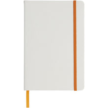 Load image into Gallery viewer, Spectrum A5 white notebook with coloured strap — White / Orange (front)