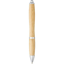 Load image into Gallery viewer, Nash bamboo ballpoint pen (blue ink) — Natural / Silver (back)