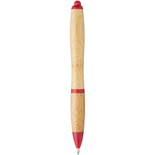 Load image into Gallery viewer, Nash bamboo ballpoint pen (blue ink) — Natural / Red (back)