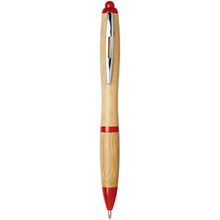 Load image into Gallery viewer, Nash bamboo ballpoint pen (blue ink) — Natural / Red (front)