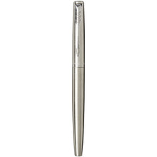 Load image into Gallery viewer, Parker Jotter stainless steel fountain pen (blue ink) — Stainless steel / Chrome (front)