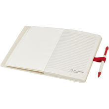 Load image into Gallery viewer, Dairy Dream A5 size reference recycled milk cartons notebook and ballpoint pen set — Red (detail)