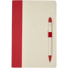Load image into Gallery viewer, Dairy Dream A5 size reference recycled milk cartons notebook and ballpoint pen set — Red (front)