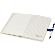 Load image into Gallery viewer, Dairy Dream A5 size reference recycled milk cartons notebook and ballpoint pen set — Blue (detail)