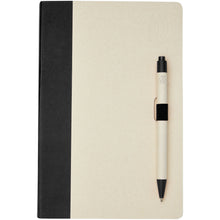 Load image into Gallery viewer, Dairy Dream A5 size reference recycled milk cartons notebook and ballpoint pen set — Black (front)