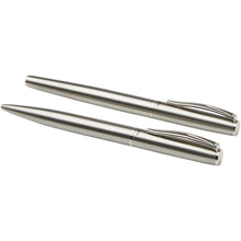 Load image into Gallery viewer, Didimis recycled stainless steel ballpoint and rollerball pen set (black ink) — Silver (detail)