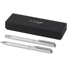 Load image into Gallery viewer, Lucetto recycled aluminium ballpoint and rollerball pen gift set (black ink) — Silver