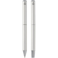 Load image into Gallery viewer, Lucetto recycled aluminium ballpoint and rollerball pen gift set (black ink) — Silver (back)
