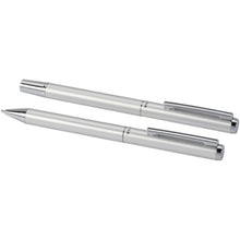Load image into Gallery viewer, Lucetto recycled aluminium ballpoint and rollerball pen gift set (black ink) — Silver (detail)