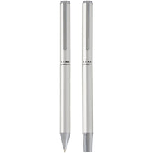 Load image into Gallery viewer, Lucetto recycled aluminium ballpoint and rollerball pen gift set (black ink) — Silver (front)