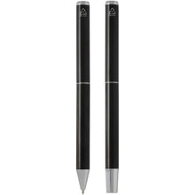 Load image into Gallery viewer, Lucetto recycled aluminium ballpoint and rollerball pen gift set (black ink) — Black (back)