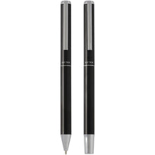 Load image into Gallery viewer, Lucetto recycled aluminium ballpoint and rollerball pen gift set (black ink) — Black (front)