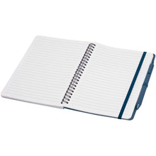 Load image into Gallery viewer, Thalaasa A5 ocean-bound hard cover notebook with ballpoint pen (black ink) — Ocean blue (detail)