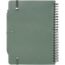 Load image into Gallery viewer, Thalaasa A5 ocean-bound hard cover notebook with ballpoint pen (black ink) — Heather green (back)