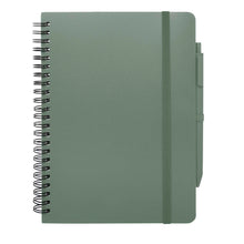 Load image into Gallery viewer, Thalaasa A5 ocean-bound hard cover notebook with ballpoint pen (black ink) — Heather green (front)