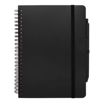 Load image into Gallery viewer, Thalaasa A5 ocean-bound hard cover notebook with ballpoint pen (black ink) — Black (front)