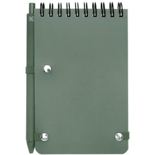 Load image into Gallery viewer, Thalaasa A6 hard cover ocean-bound notebook with ballpoint pen (black ink) — Heather green (back)
