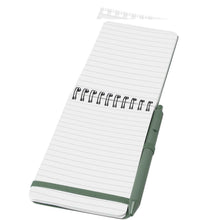 Load image into Gallery viewer, Thalaasa A6 hard cover ocean-bound notebook with ballpoint pen (black ink) — Heather green (detail)