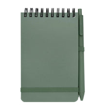 Load image into Gallery viewer, Thalaasa A6 hard cover ocean-bound notebook with ballpoint pen (black ink) — Heather green (front)