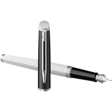Load image into Gallery viewer, Hemisphere colour blocking fountain pen with palladium trim (blue ink) — White / Black (detail 2)
