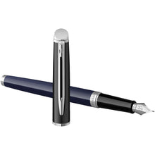 Load image into Gallery viewer, Hemisphere colour blocking fountain pen with palladium trim (blue ink) — Blue / Black (detail 2)