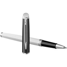 Load image into Gallery viewer, Hemisphere colour blocking rollerball pen with palladium trim (black ink) — White / Black (detail 2)
