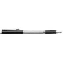 Load image into Gallery viewer, Hemisphere colour blocking rollerball pen with palladium trim (black ink) — White / Black (front)