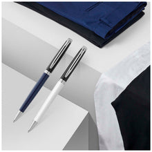 Load image into Gallery viewer, Hemisphere colour blocking ballpoint pen with palladium trim (blue ink) — lifestyle