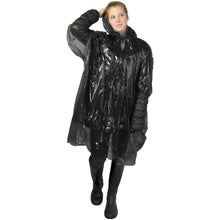 Load image into Gallery viewer, Mayan recycled plastic disposable rain poncho with storage pouch — Black (detail)