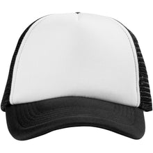 Load image into Gallery viewer, Trucker 5 panel 100 g/m2 cap — Black / White (front)