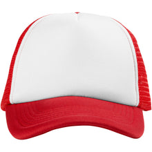 Load image into Gallery viewer, Trucker 5 panel 100 g/m2 cap — Red / White (front)