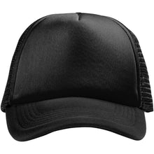 Load image into Gallery viewer, Trucker 5 panel 100 g/m2 cap — Black / Black (front)