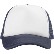 Load image into Gallery viewer, Trucker 5 panel 100 g/m2 cap — Navy / White (front)