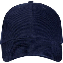 Load image into Gallery viewer, Hutton 6 panel 280 g/m² recycled corduroy cap — Navy (front)