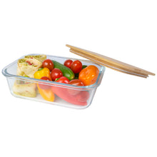Load image into Gallery viewer, Roby 1000 ml glass lunch box with bamboo lid — Hale Blue (detail)