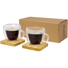 Load image into Gallery viewer, Manti 2-piece 100 ml double-wall glass cup with bamboo coaster  — Transparent / Natural