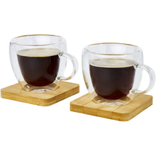 Load image into Gallery viewer, Manti 2-piece 100 ml double-wall glass cup with bamboo coaster  — Transparent / Natural (detail)