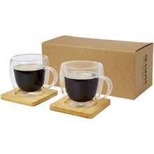 Load image into Gallery viewer, Manti 2-piece 250 ml double-wall glass cup with bamboo coaster  — Transparent / Natural