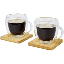 Load image into Gallery viewer, Manti 2-piece 250 ml double-wall glass cup with bamboo coaster  — Transparent / Natural (detail)