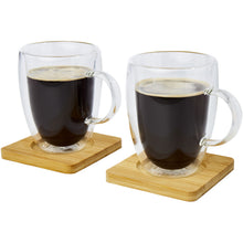 Load image into Gallery viewer, Manti 2-piece 350 ml double-wall glass cup with bamboo coaster  — Transparent / Natural (detail)