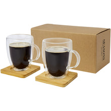 Load image into Gallery viewer, Manti 2-piece 350 ml double-wall glass cup with bamboo coaster  — Transparent / Natural
