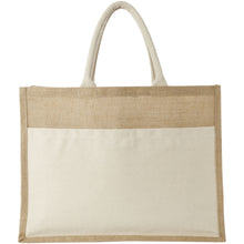 Load image into Gallery viewer, Mumbay cotton pocket jute tote bag 18L — Natural / Natural (front)