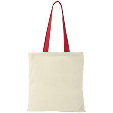 Load image into Gallery viewer, Nevada 100 g/m² cotton tote bag coloured handles 7L — Natural / Red (front)