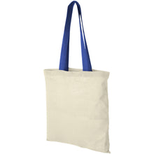 Load image into Gallery viewer, Nevada 100 g/m² cotton tote bag coloured handles 7L — Natural / Royal blue