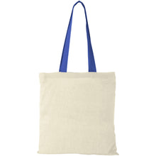 Load image into Gallery viewer, Nevada 100 g/m² cotton tote bag coloured handles 7L — Natural / Royal blue (front)