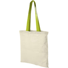 Load image into Gallery viewer, Nevada 100 g/m² cotton tote bag coloured handles 7L — Natural / Lime