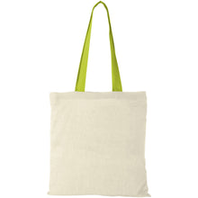 Load image into Gallery viewer, Nevada 100 g/m² cotton tote bag coloured handles 7L — Natural / Lime (front)